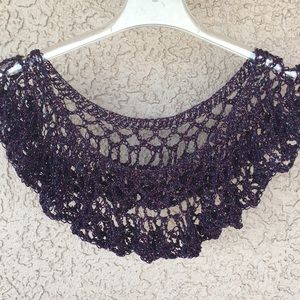 HAND CRAFTED Cropped Cape Shawl Collar Plum Purple Multicolored Thread Crochet